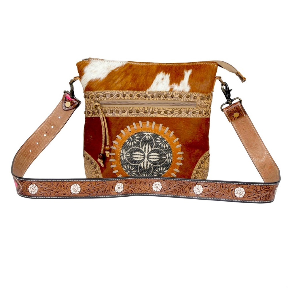 Womens purse with hair on and leather detailing